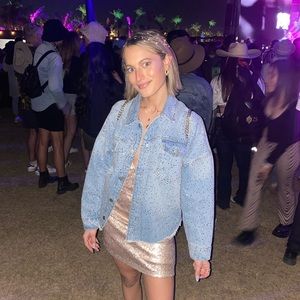 Zara embellished glitter jean denim jacket